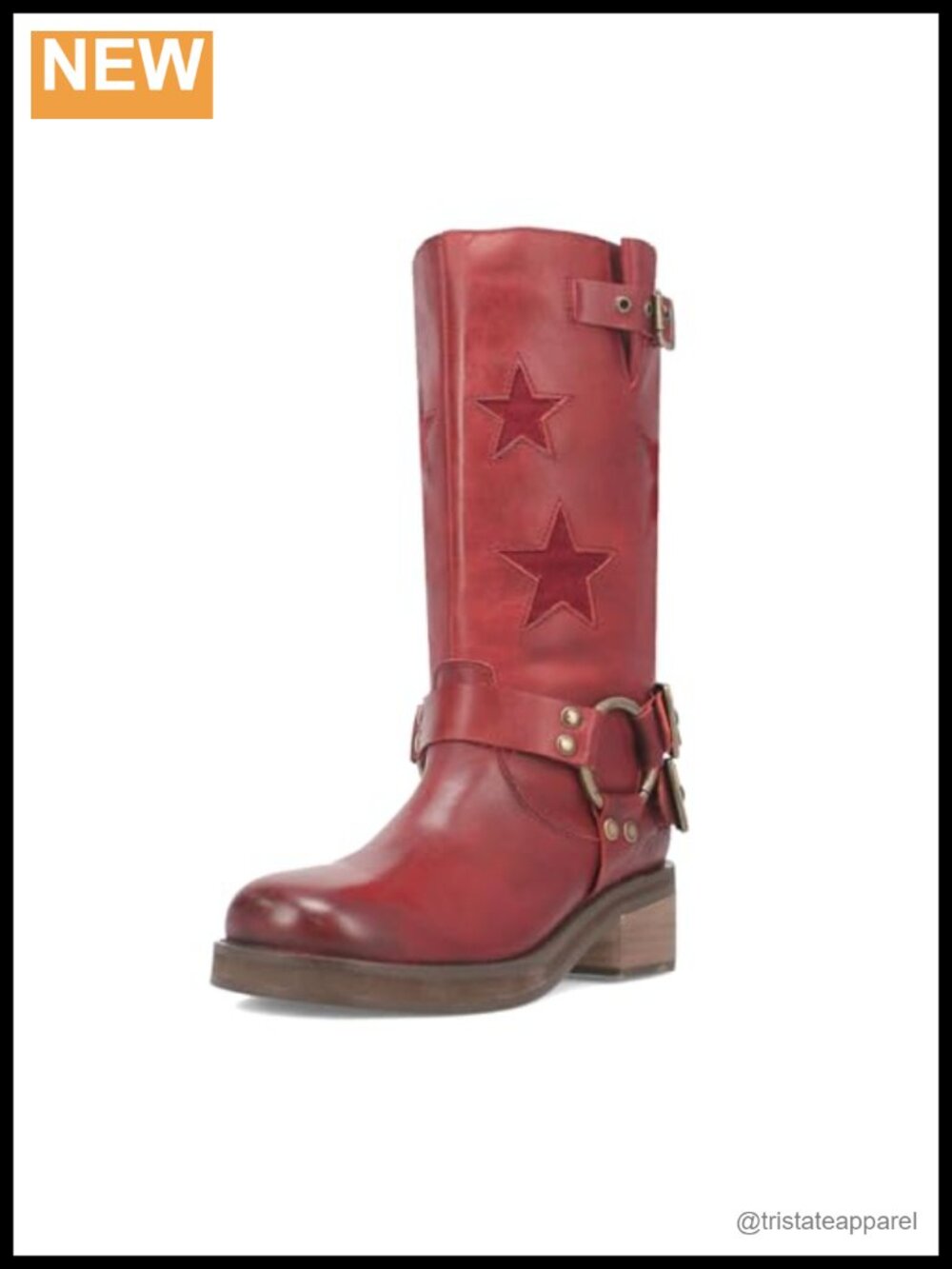 Women's Buckle Biker Knee High Boots Square Toe Chunky Heel Star Moto Mid Calf